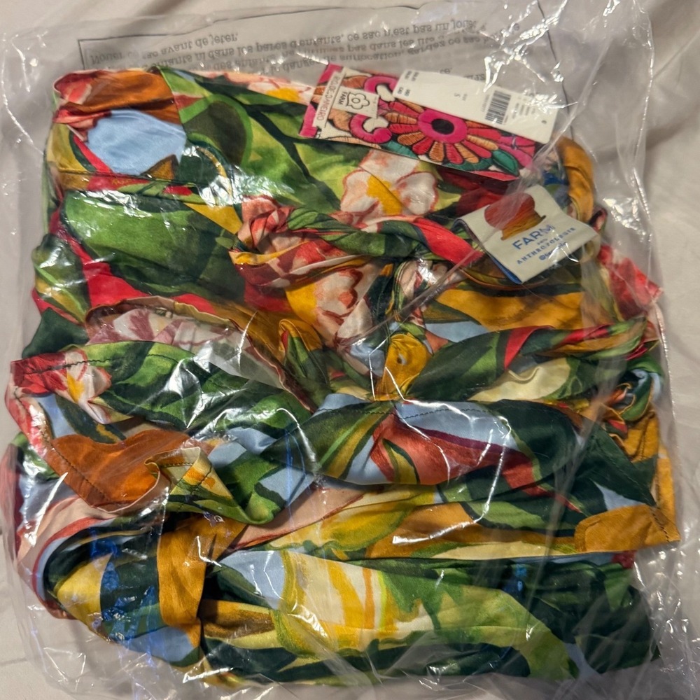 Farm Rio x Anthropologie Maxi Dress S Tropical Floral Bare Sweetheart Red Multi - Picture 5 of 7
